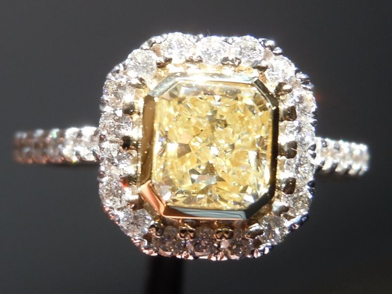light yellow diamond halo ring