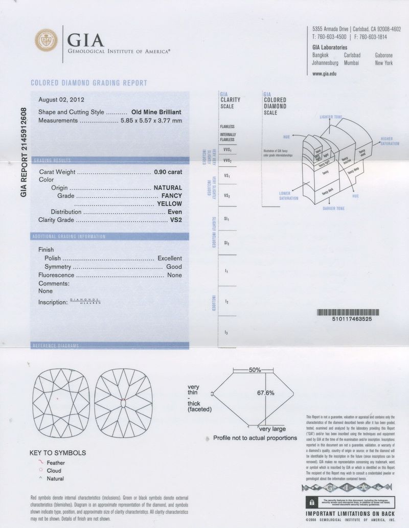 GIA Colored Diamond Grading Report gia report