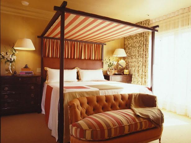 canopy bed with striped canopy - Dreamy Bedroom Sets