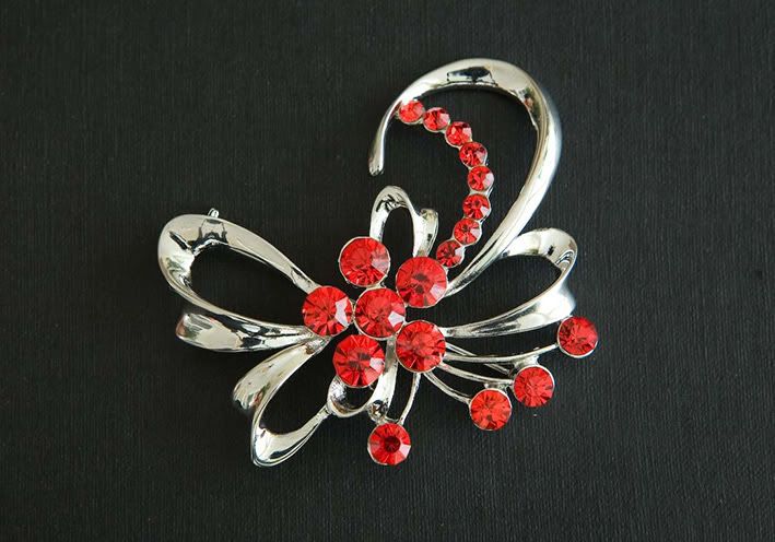 art deco bow red crystal brooch web - brooches