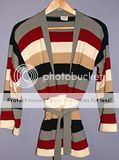 Woman’s 100% ACRYLIC Sweater Coat, Small, Long Sleeve, Stripes, Tie 