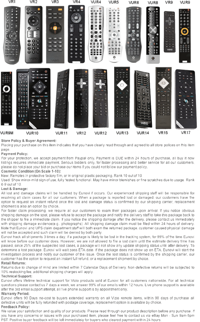 VIZIO TV Remote Control 0980 0306 0301 VR 15  