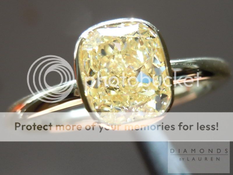   Fancy Light Yellow VS1 Cushion Cut Bezel Ring R4626 Diamonds By Lauren