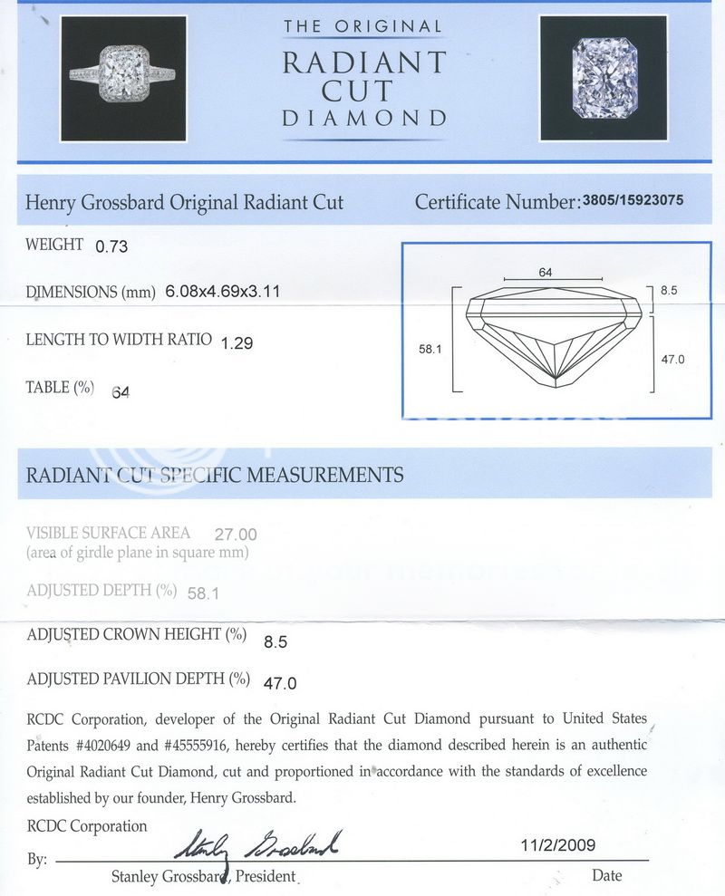 original radiant cut certificate