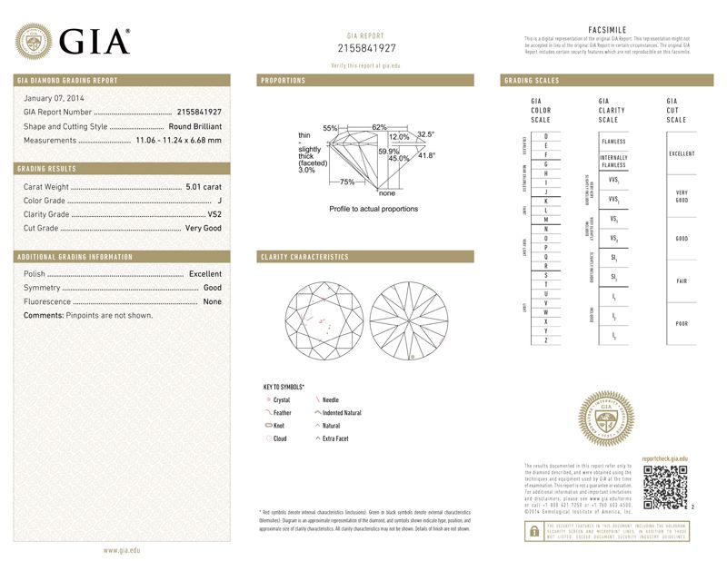 5.01ct J VS2 Round Brilliant Diamond