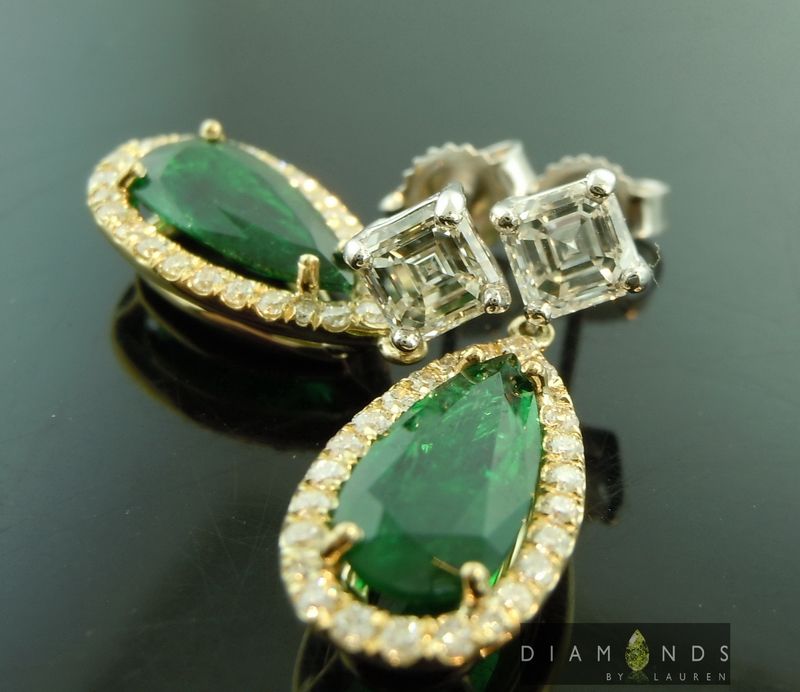 emerald diamond halo earrings