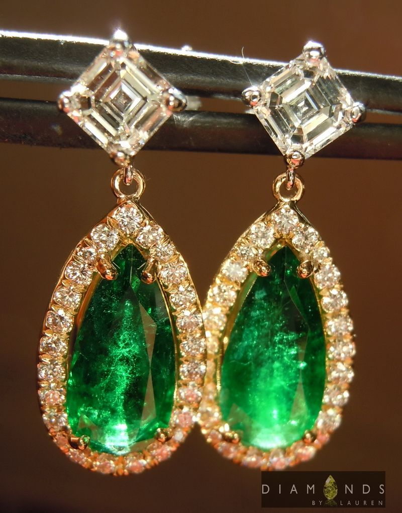 emerald diamond halo earrings