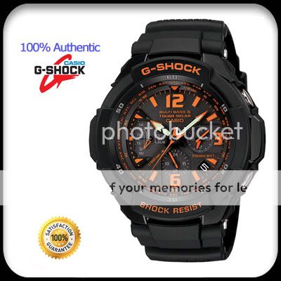 NEW CASIO G SHOCK * Shock Resist * G Aviation Solar Power * Blk/Orng 