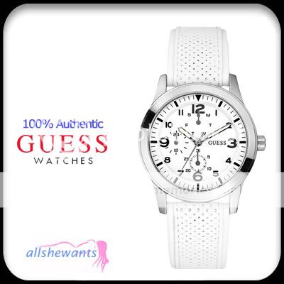 NEW GUESS WATCH for WOMEN * White Perforated Leather Band * U85122L1 